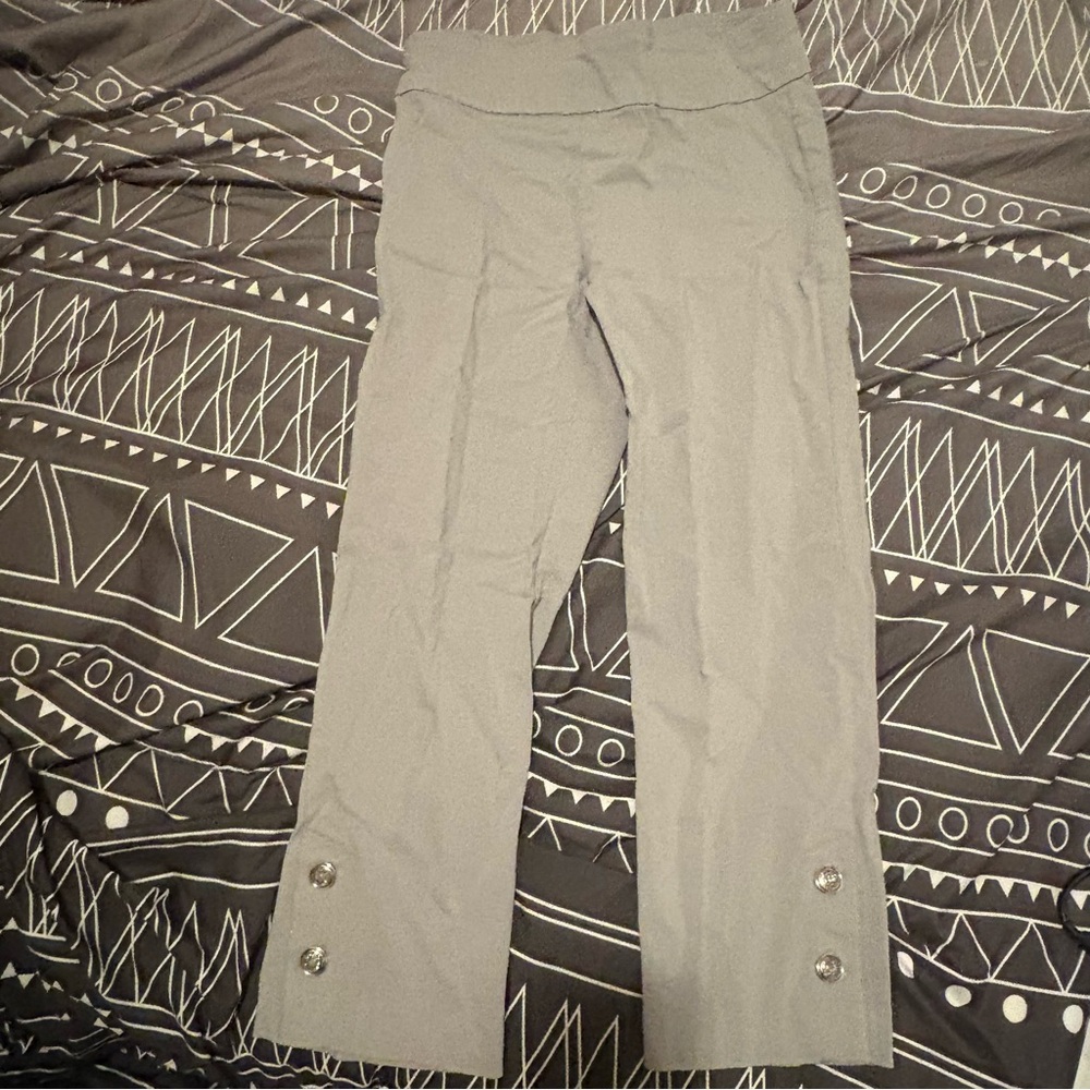 Gray Women's Pants with Button Detail